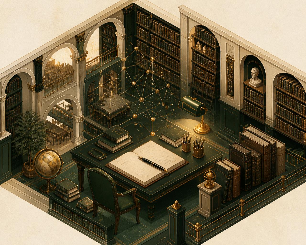 Illustration of an academic library reading room
